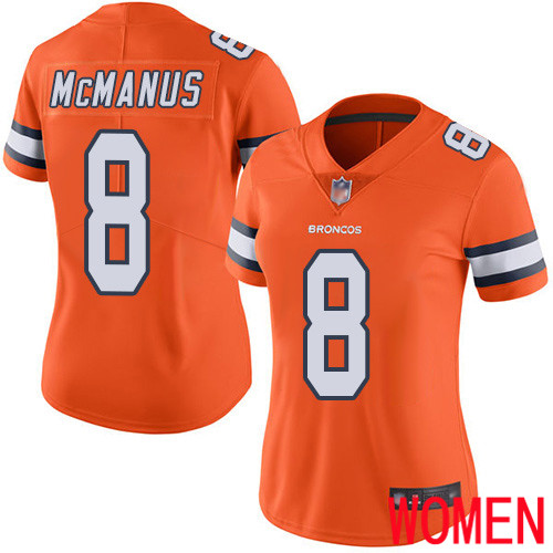 Women Denver Broncos #8 Brandon McManus Limited Orange Rush Vapor Untouchable Football NFL Jersey->denver broncos->NFL Jersey